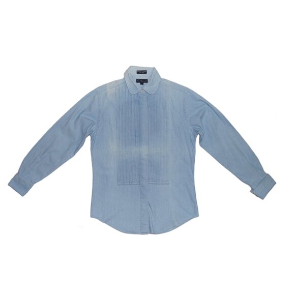 Faconnable Light Blue French Cuff Pleated  Rounded Club Collar Dress Shirt Sz S - Picture 1 of 8